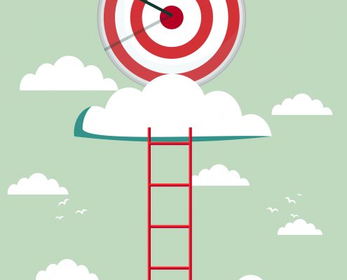 climb for target over cloud, business success concept cartoon vector illustration