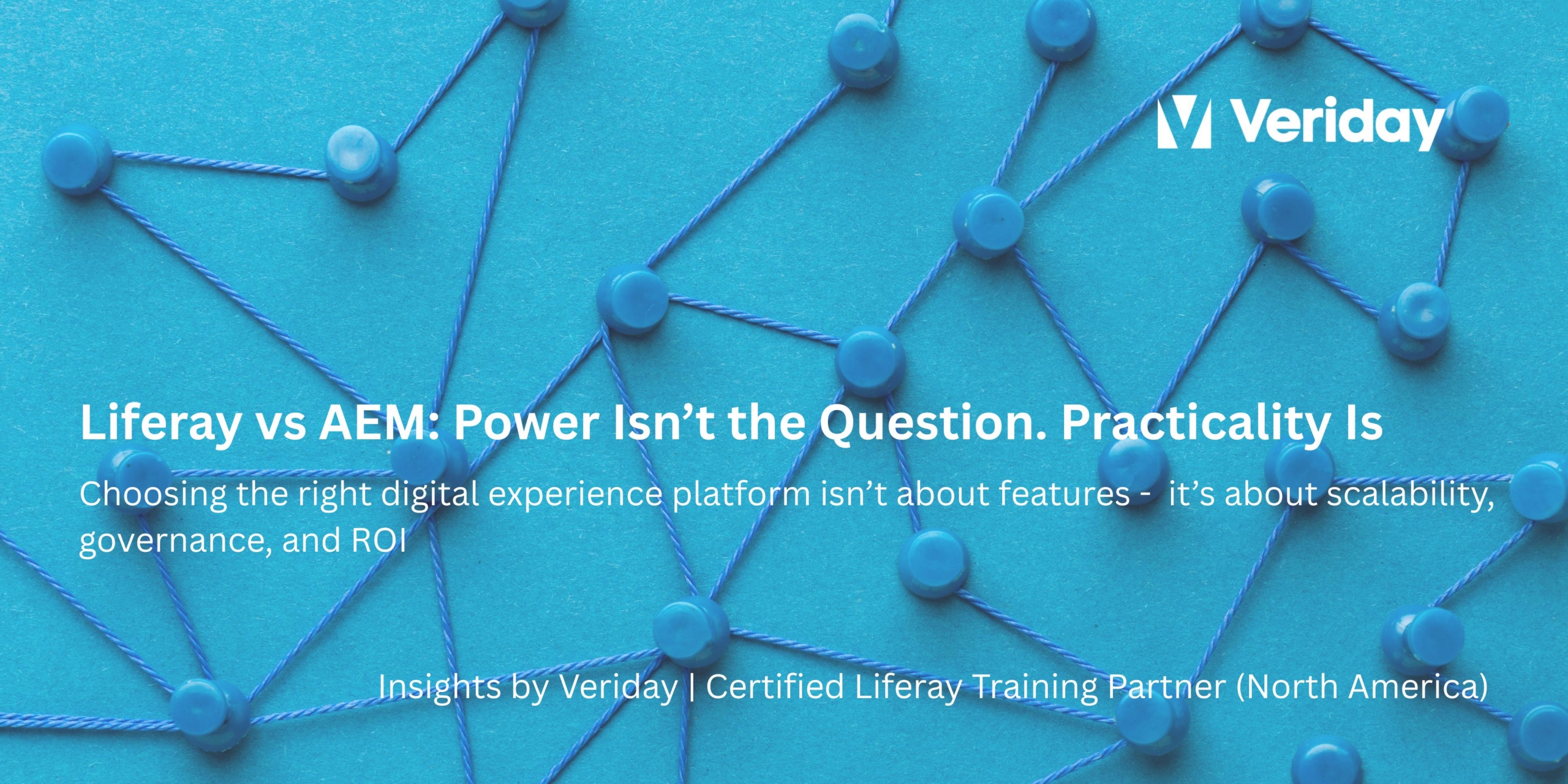 comparing Liferay DXP and Adobe Experience Manager (AEM), highlighting flexible architecture, built-in governance, and faster ROI on one side versus complex integrations, ecosystem dependency, and longer time-to-value on the other, emphasizing digital experience platform selection for scalable enterprise growth.